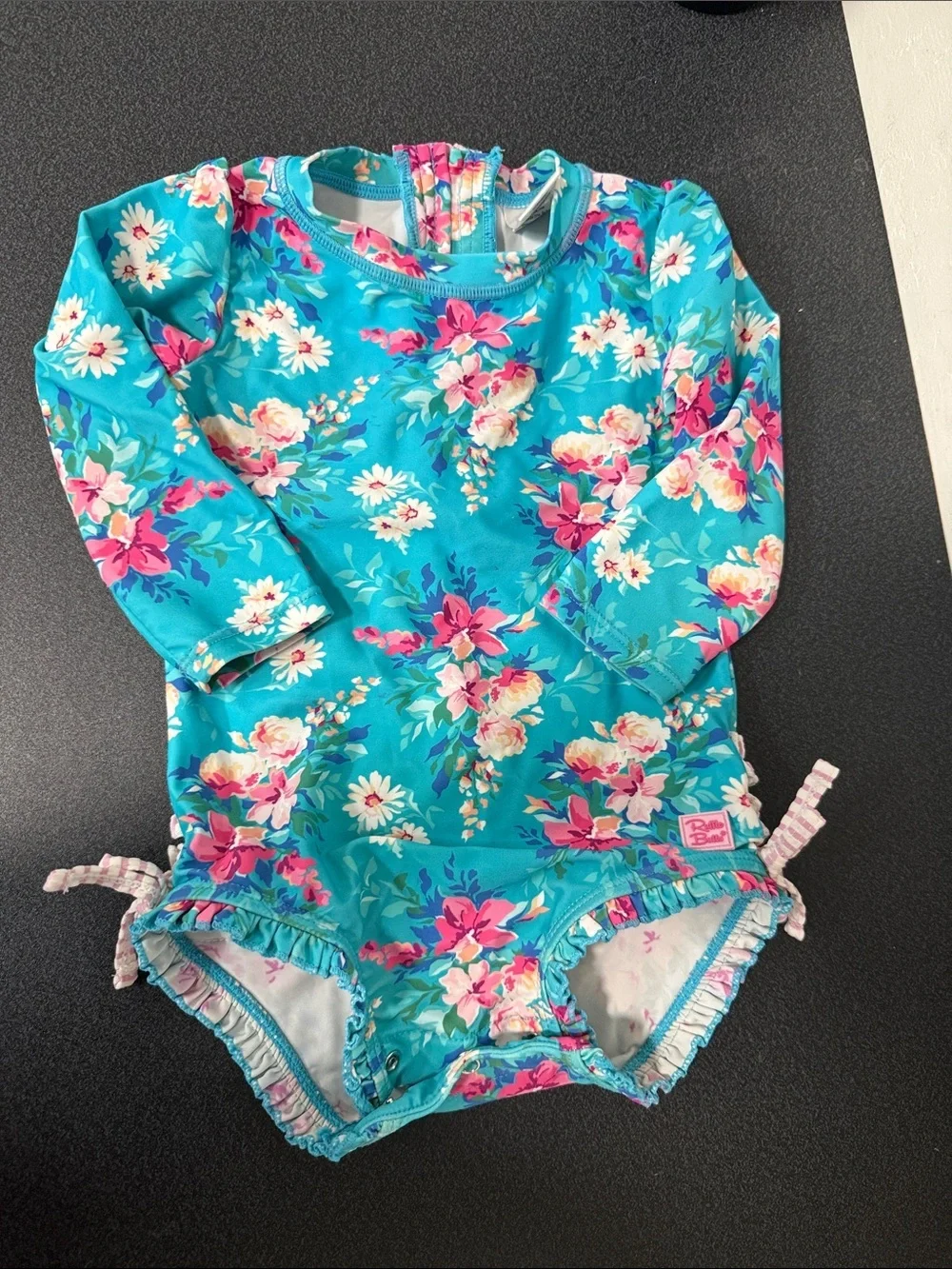 Ruffle Butts Turquoise Floral Long Sleeve One-Piece Swimsuit